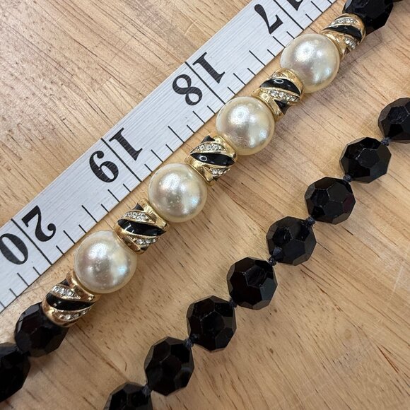 Vintage D.S.C. Swarovski Black Faceted Bead Necklace W/ Gold-Tone & Pearl Accent - Picture 15 of 16